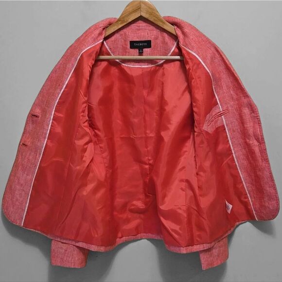 Talbots 100% Linen Blazer Jacket Size 4 Coral Coastal Quiet Luxury Career - Picture 8 of 12